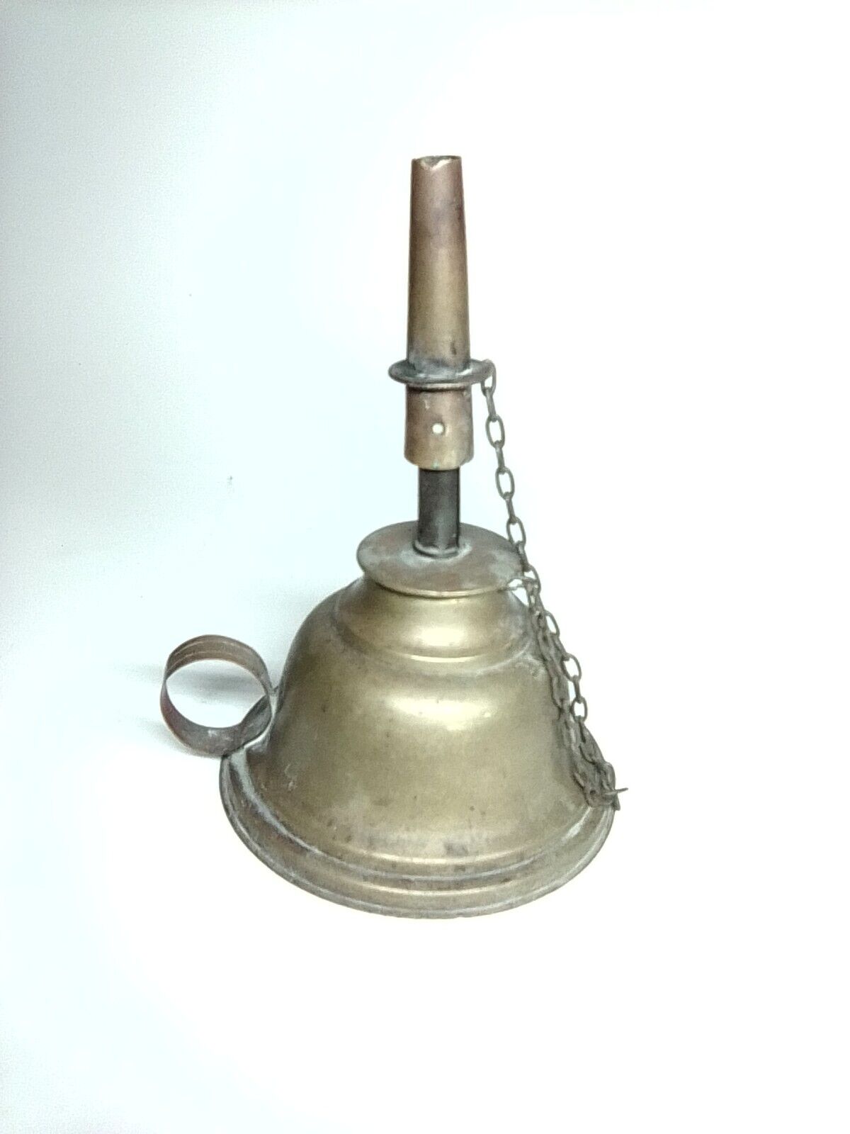 Antique Brass Single Burner Whale Oil Finger Lamp Early 1800's