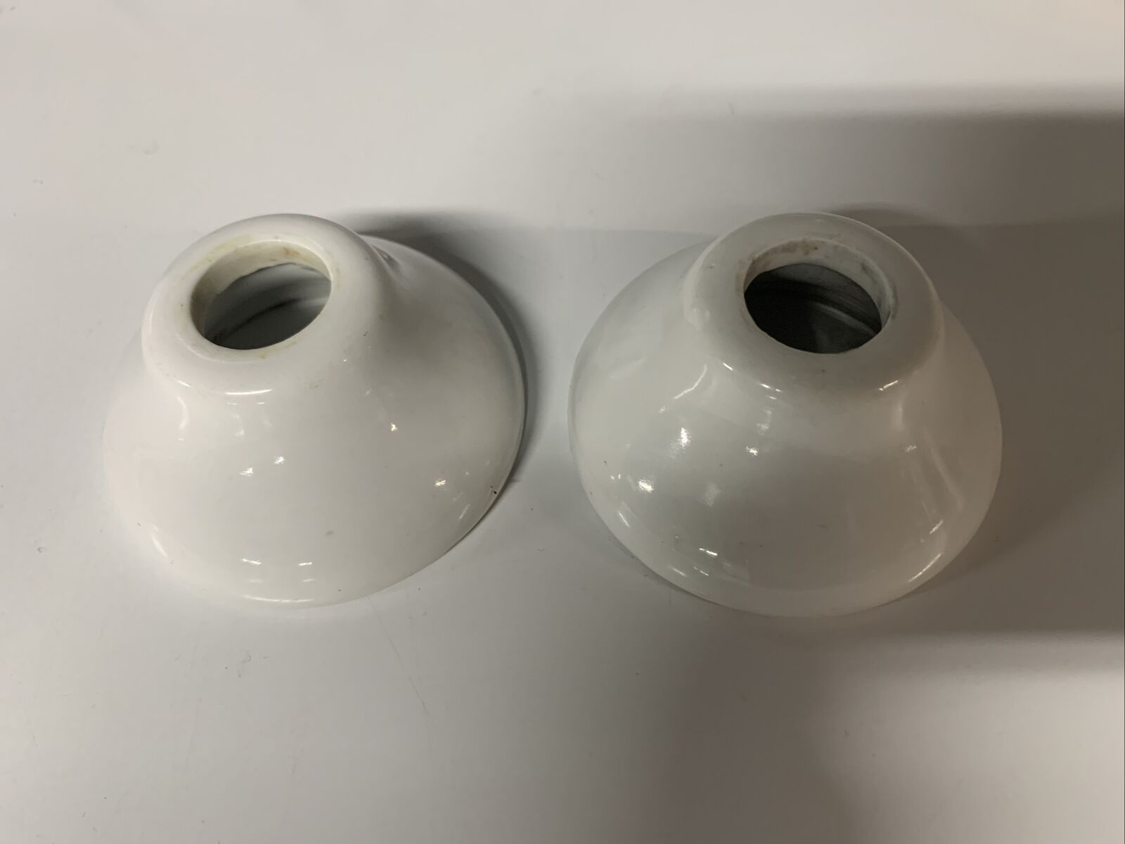 Pair Antique Porcelain Bathtub Shower Faucet Escutcheons White Vintage Plumbing