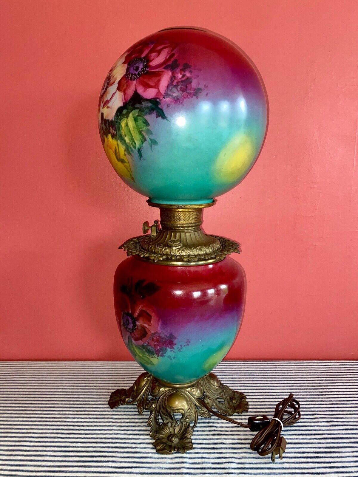 Stunning c. 1900 Antique Parlor GWTW Banquet Lamp FOSTORIA, Victorian