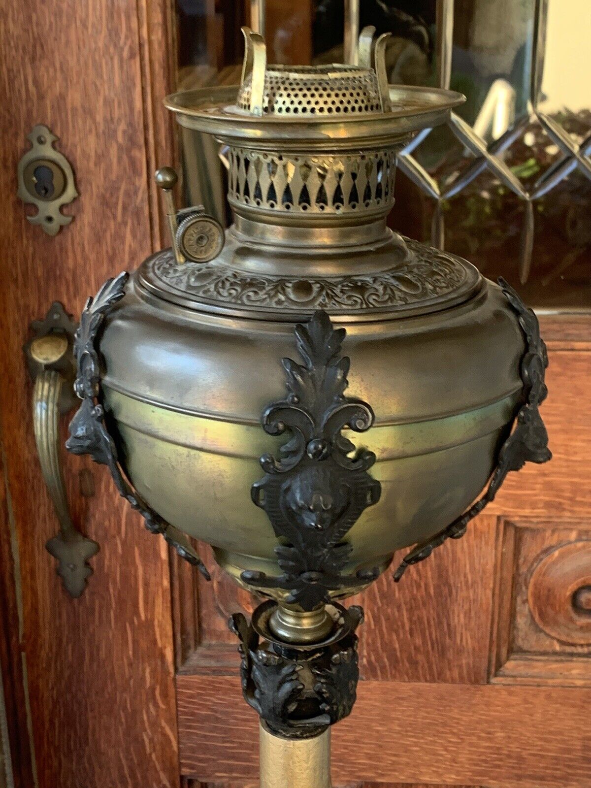 ANTIQUE 1800s ORIGINAL GWTW BRADLEY HUBBARD VICTORIAN PIANO FLOOR OIL LAMP