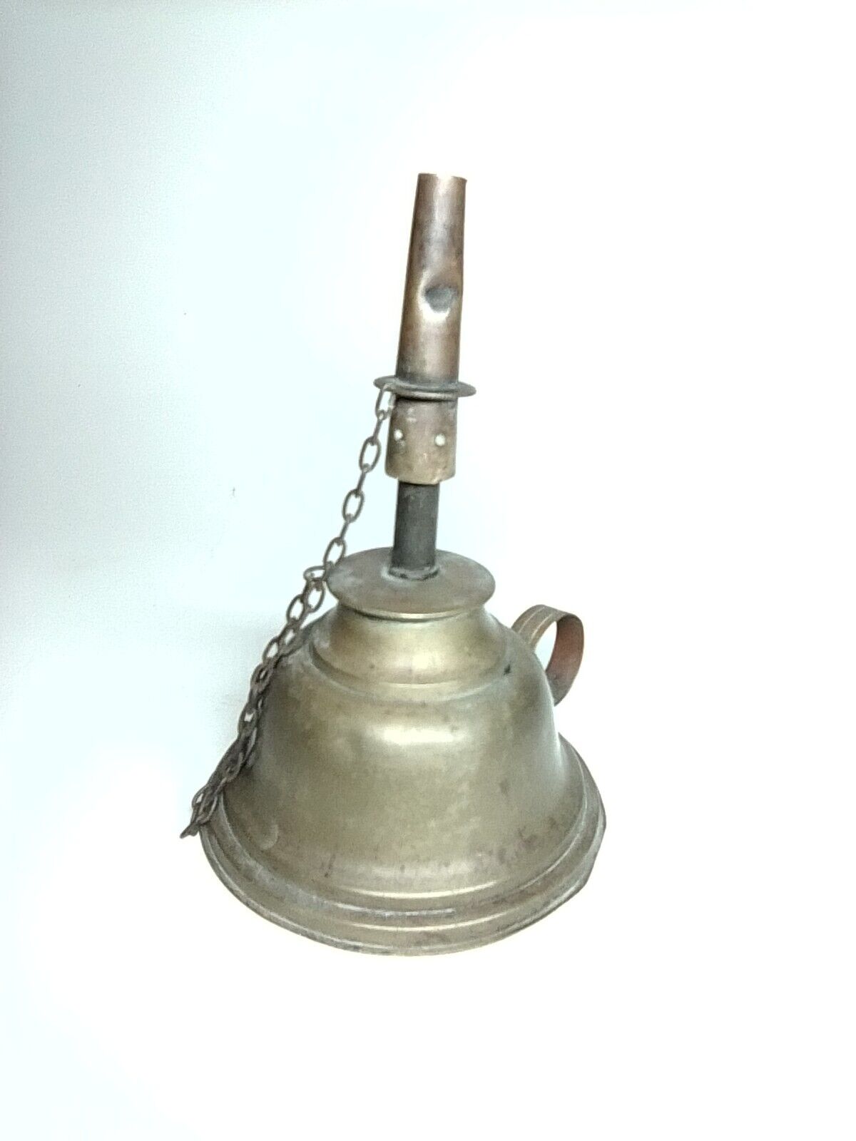 Antique Brass Single Burner Whale Oil Finger Lamp Early 1800's