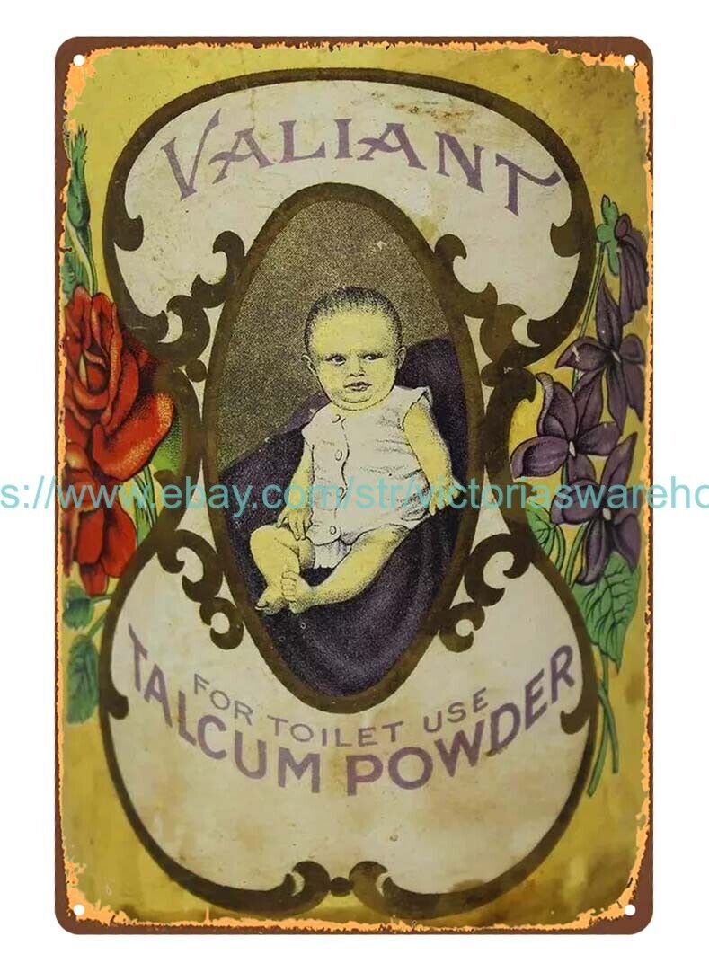 Early 1900's Valiant Talcum Powder metal tin sign advertising wall art bedroom