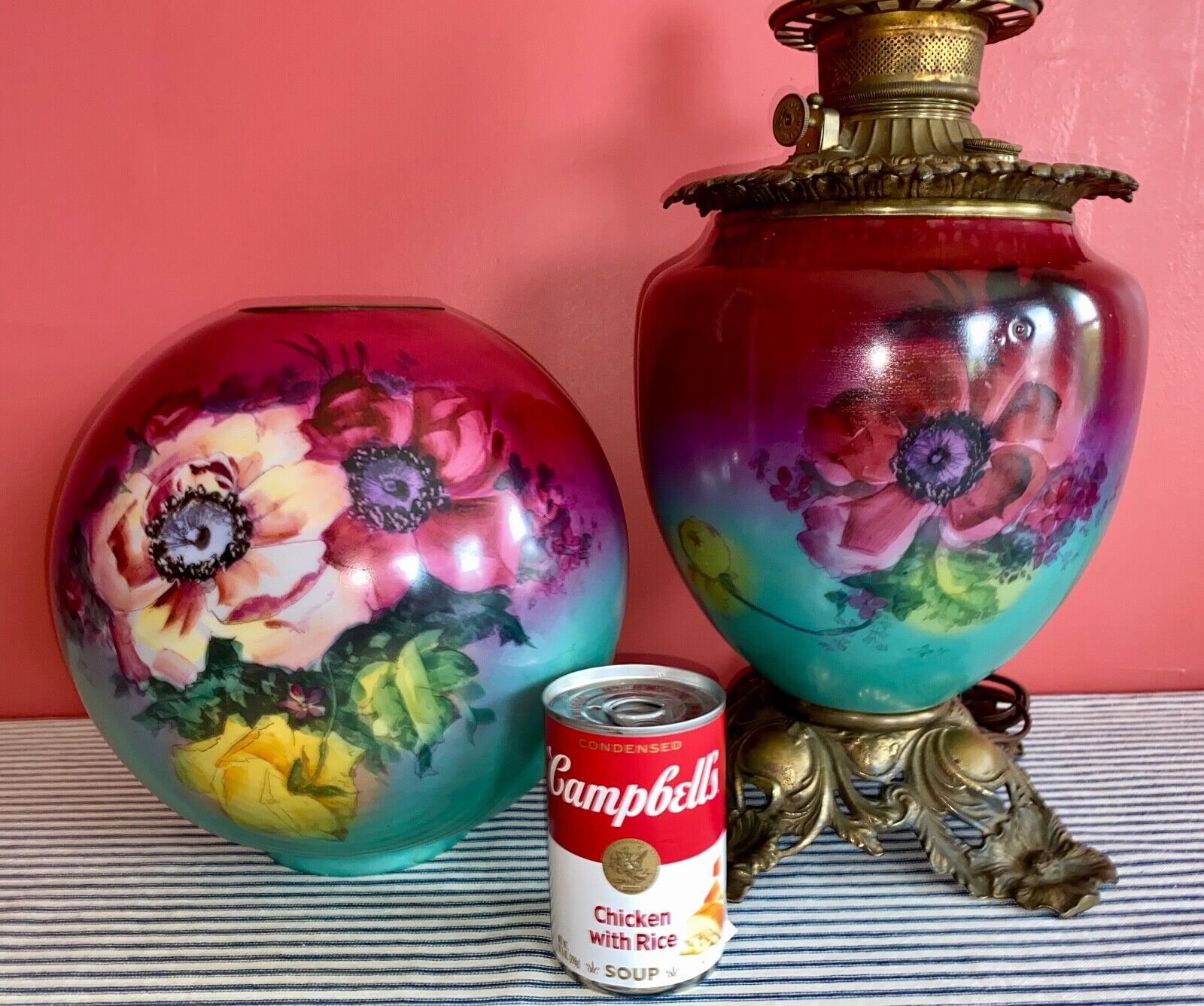 Stunning c. 1900 Antique Parlor GWTW Banquet Lamp FOSTORIA, Victorian