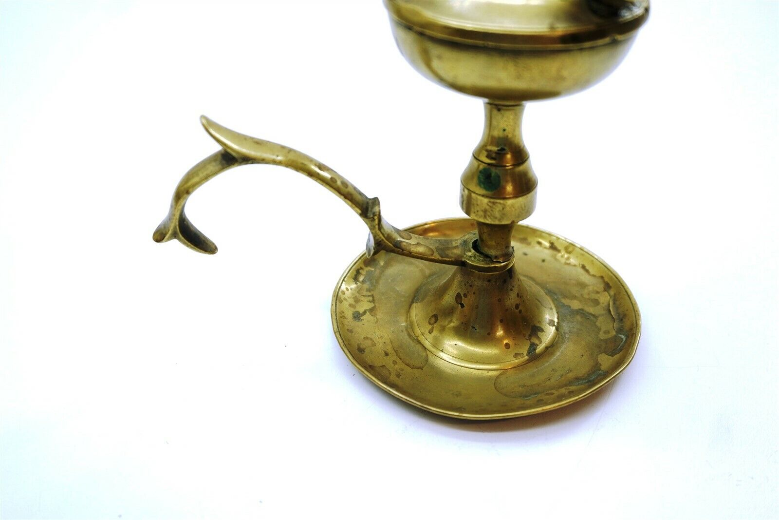 Antique 1800's Brass Whale Oil Finger Lamp with cover and screw out plug 6" tall