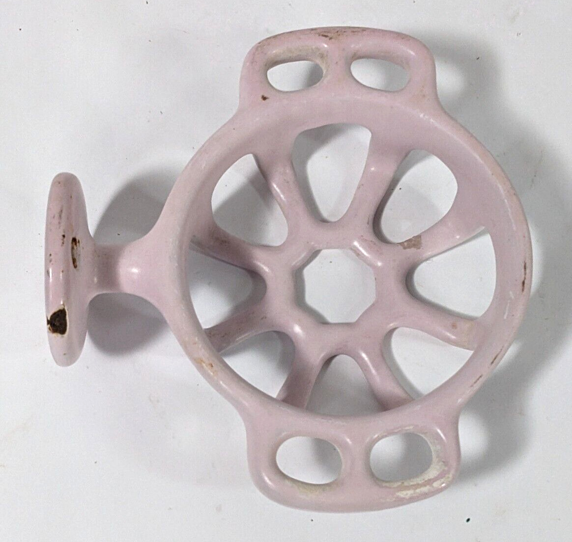 Antique Toothbrush Cup Porcelain Cast Iron Dish Wall Mount Pink Dusty Rose 1950'