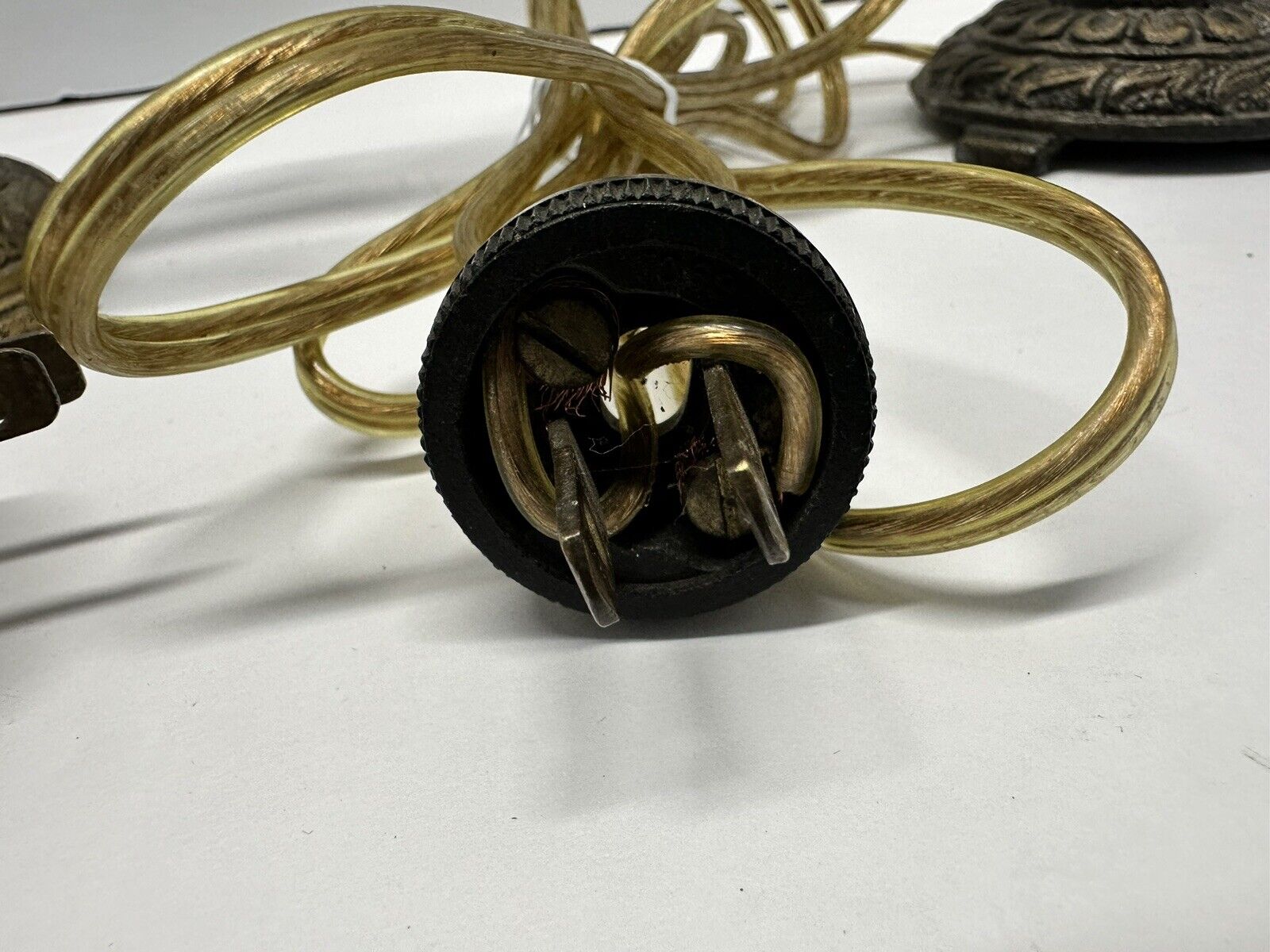 PAIR (2) Antique 1900s Art Nouveau Cast Iron Crescent Model 7069 Lamps Crystals