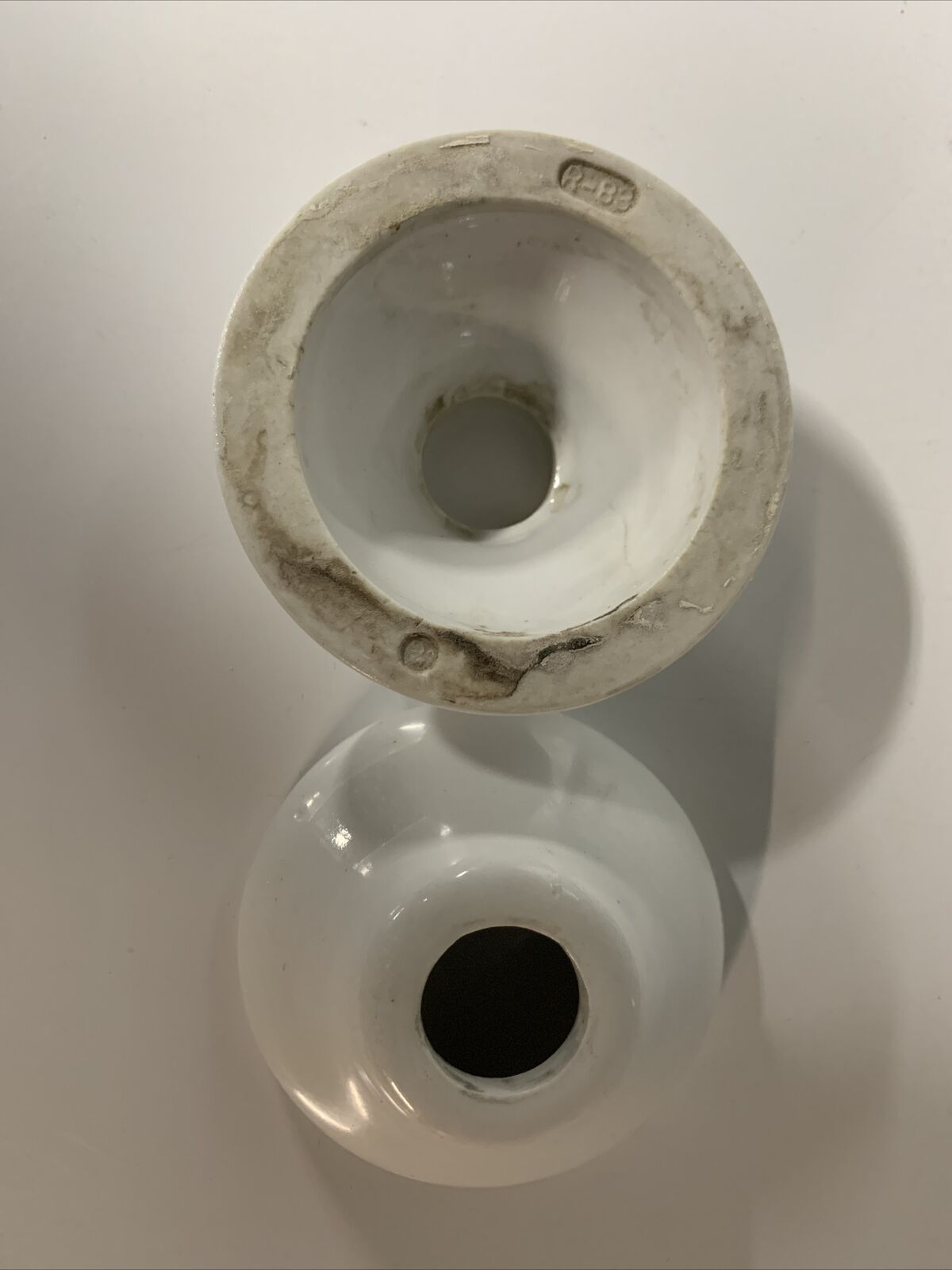 Pair Antique Porcelain Bathtub Shower Faucet Escutcheons White Vintage Plumbing