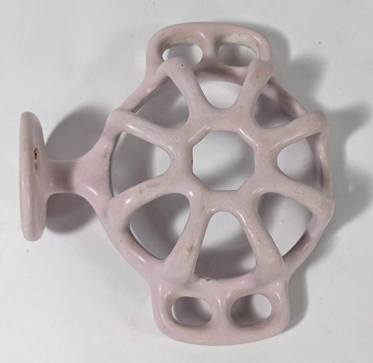 Antique Toothbrush Cup Porcelain Cast Iron Dish Wall Mount Pink Dusty Rose 1950'