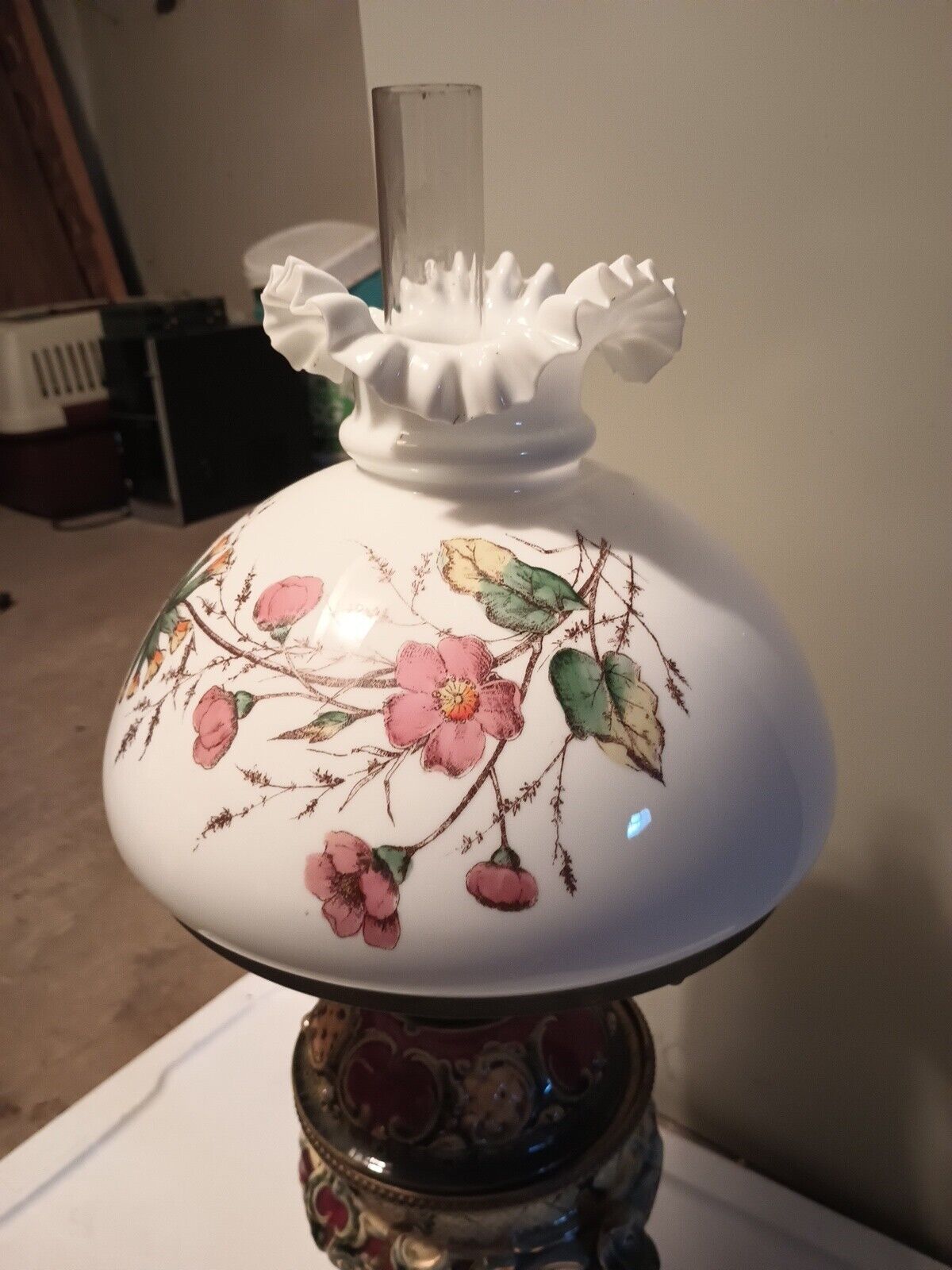 Vintage Art Nouveau French Table Oil Lamp Red Parlor Victorian 