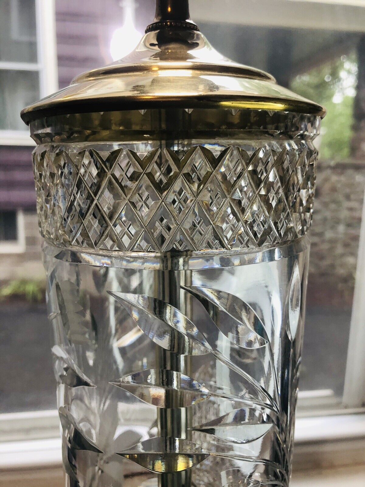 1900’s Art Deco Mckee Innovations Brilliant Cut Floral Brass Electrical Lamp