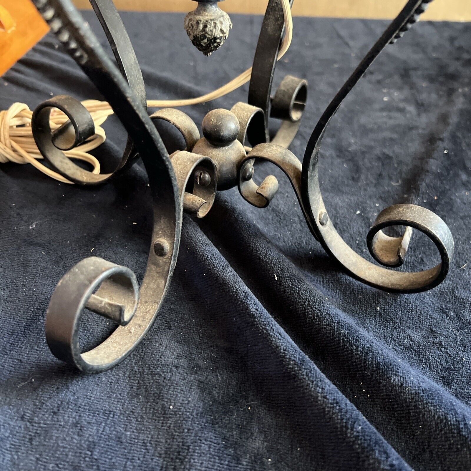 RARE B & H Converted Oil Kerosene Lamp Filigree Rams Heads Tank Intact Gothic