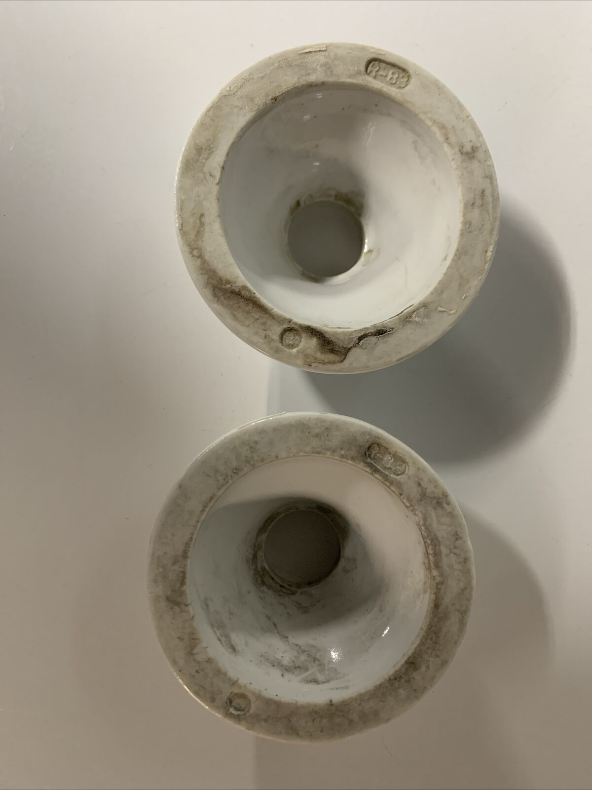 Pair Antique Porcelain Bathtub Shower Faucet Escutcheons White Vintage Plumbing