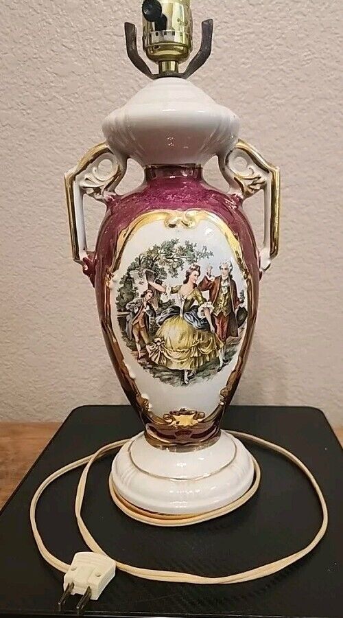 Table Lamp Victorian Colonial Couple George & Martha Porcelain 