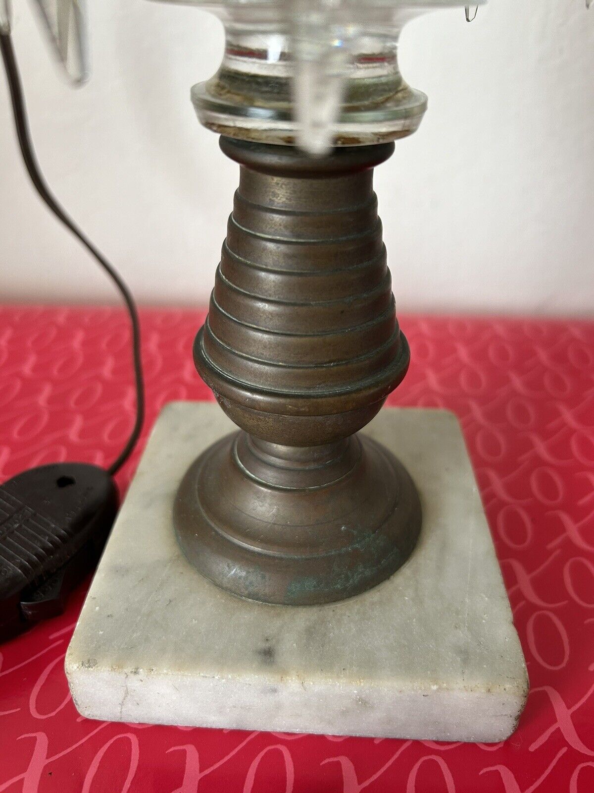 Antique Oil Table Lamp 1800s  Brass Crystal Converted into Electric