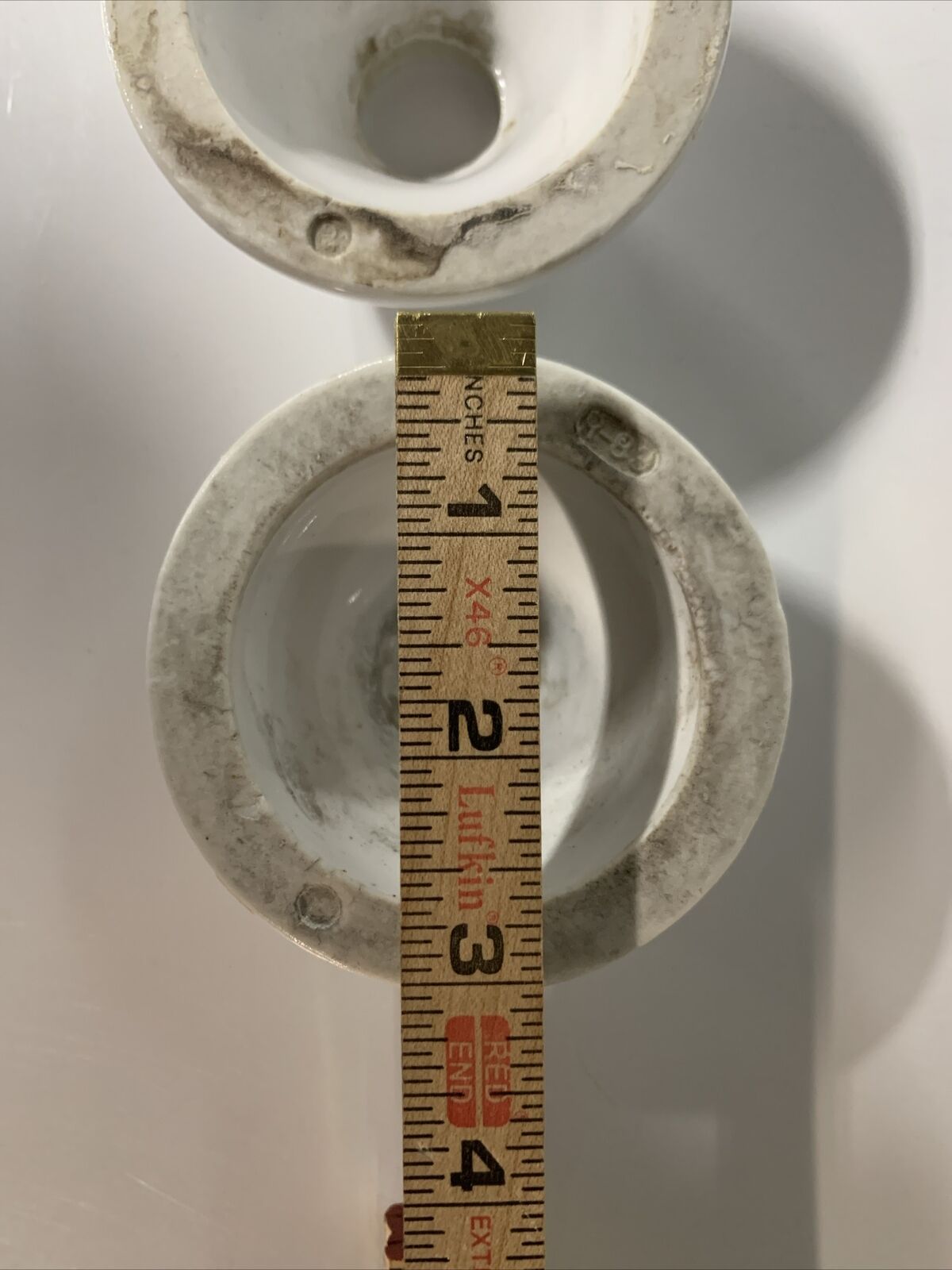 Pair Antique Porcelain Bathtub Shower Faucet Escutcheons White Vintage Plumbing