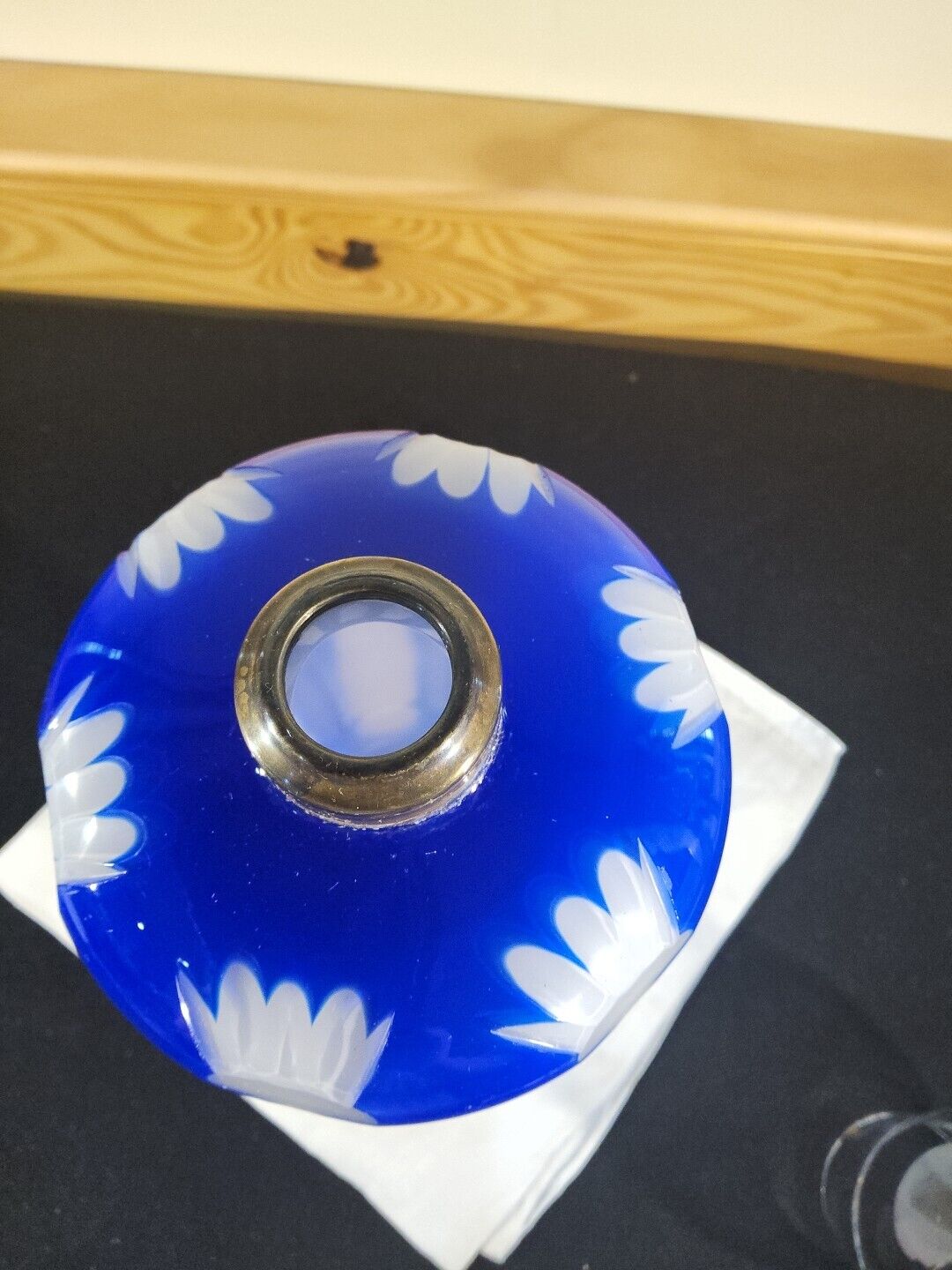 Atq 1800s Boston Sandwich Cobalt Blue Cut To White Overlay Oil Kerosene Lamp
