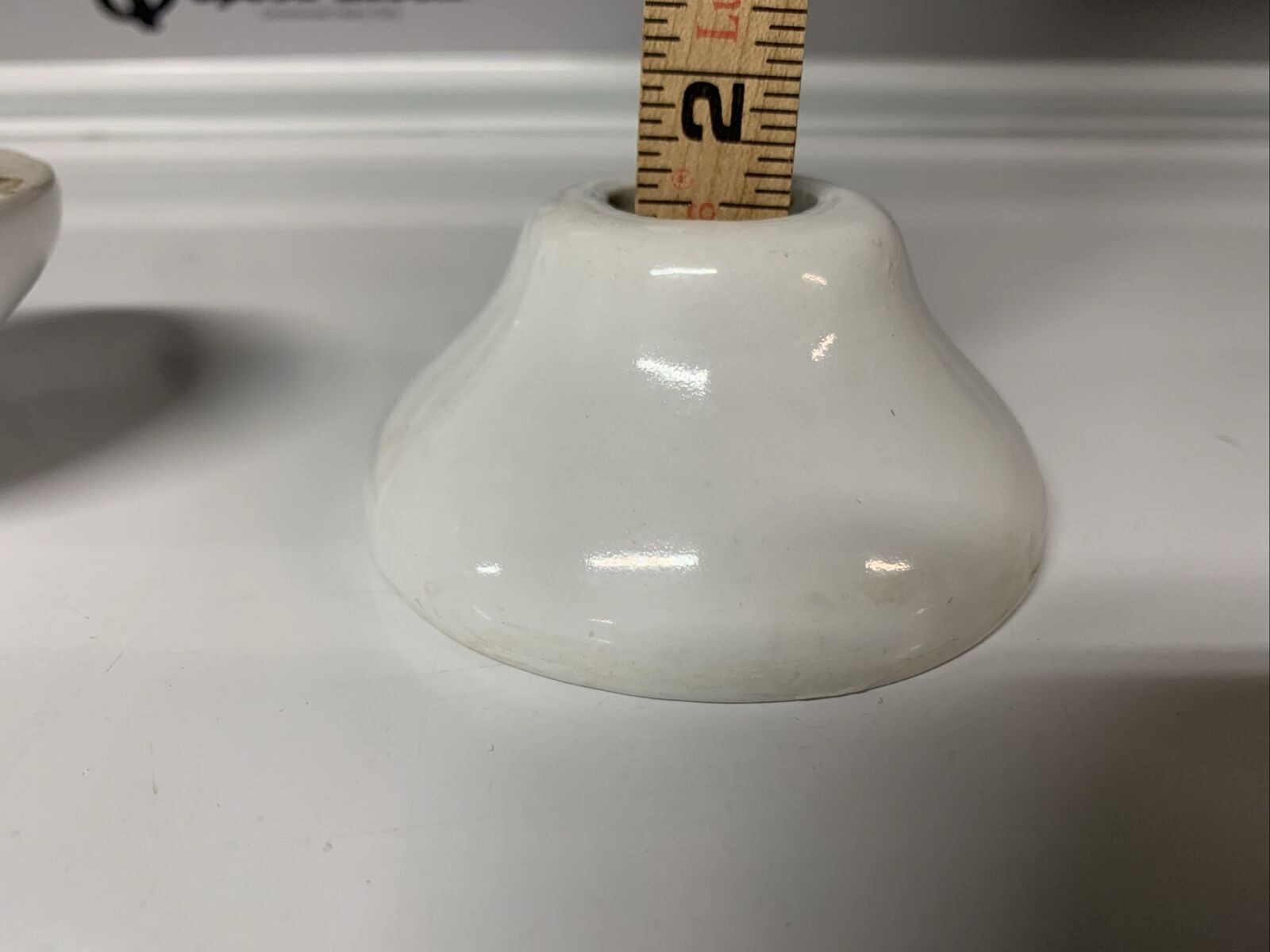 Pair Antique Porcelain Bathtub Shower Faucet Escutcheons White Vintage Plumbing