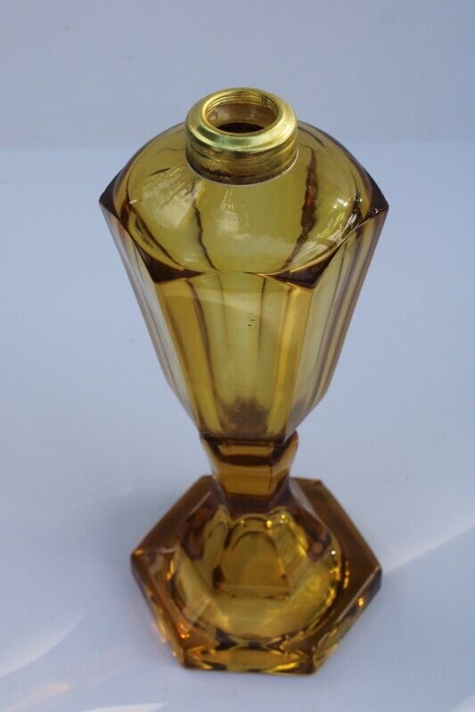antique amber glass oil lamp Boston & Sandwich glass 1800s vintage flint glass