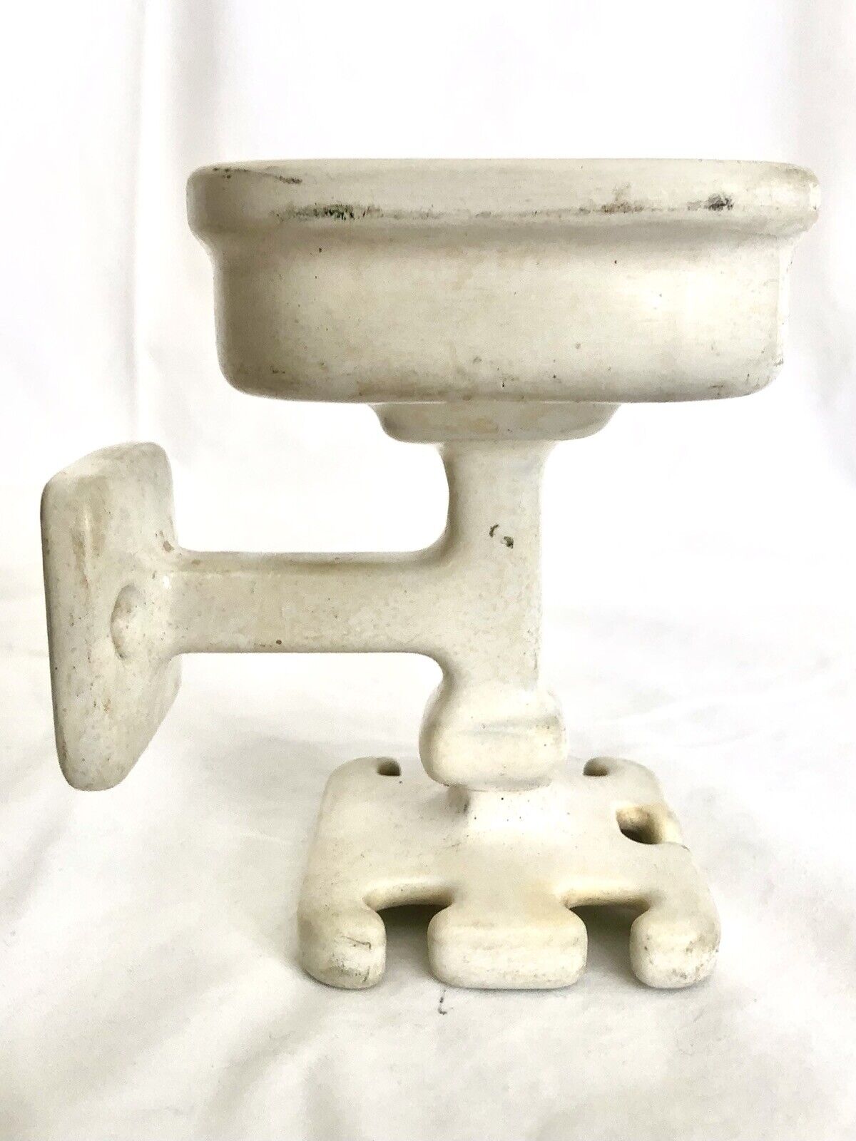 Antique Cast Iron Porcelain Enameled Bathroom Cup Tooth Brush Holder Wall Mount