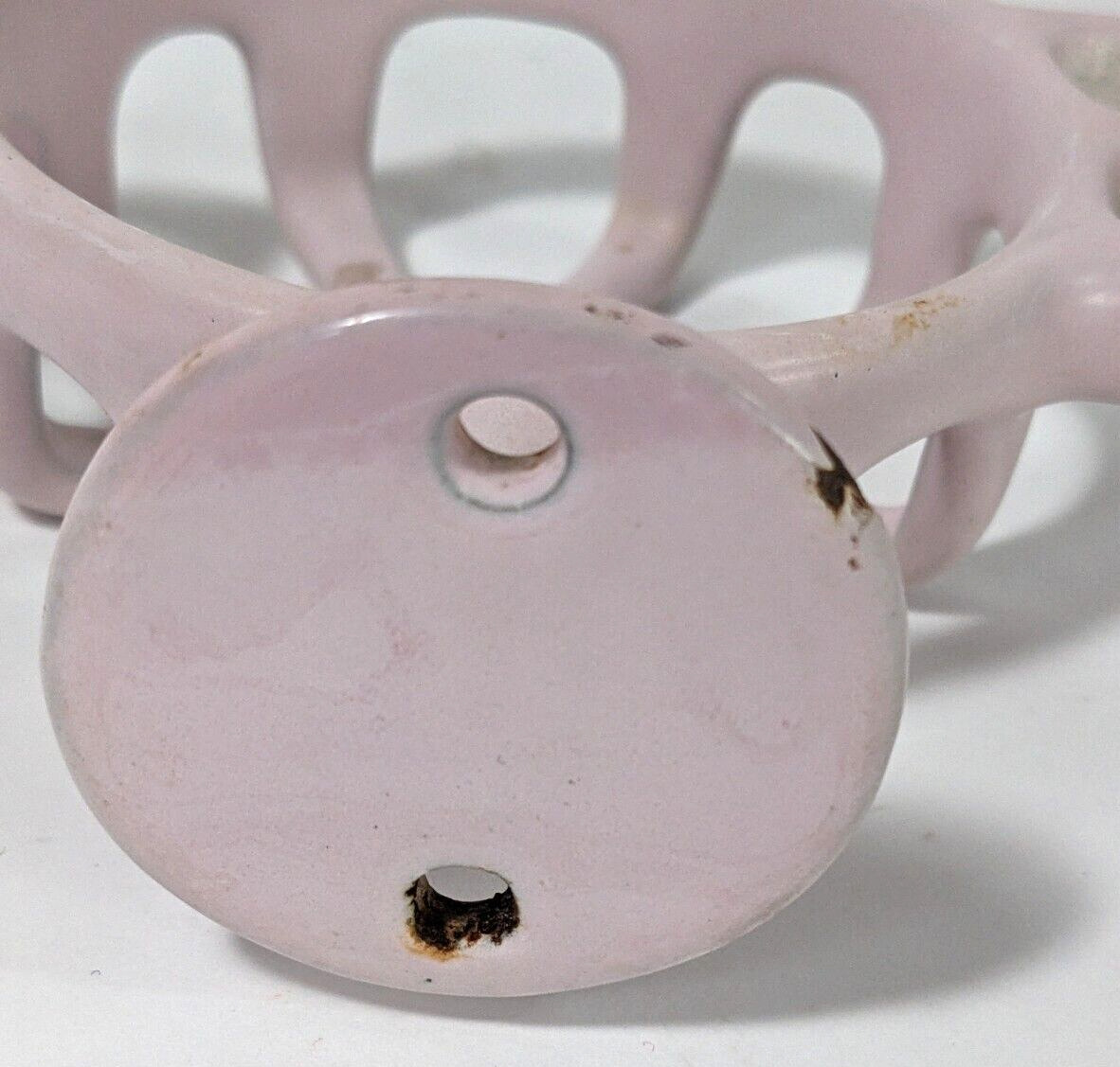 Antique Toothbrush Cup Porcelain Cast Iron Dish Wall Mount Pink Dusty Rose 1950'