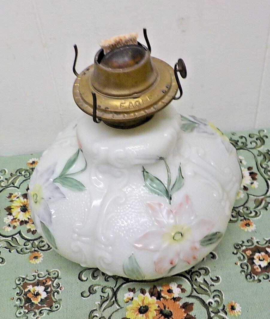 2 Vintage Matching  Glass Porcelain OIL LAMPS 1 Needs A Burner