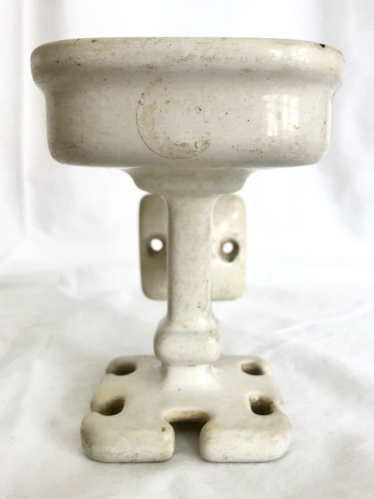 Antique Cast Iron Porcelain Enameled Bathroom Cup Tooth Brush Holder Wall Mount
