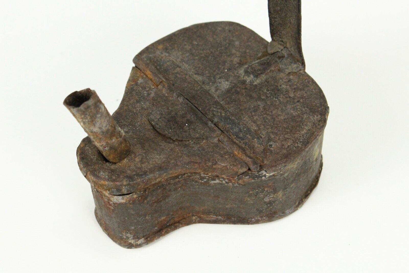 =Antique 1700's Betty Lamp Black Early American Whale Oil Lamp with Hinged Lid