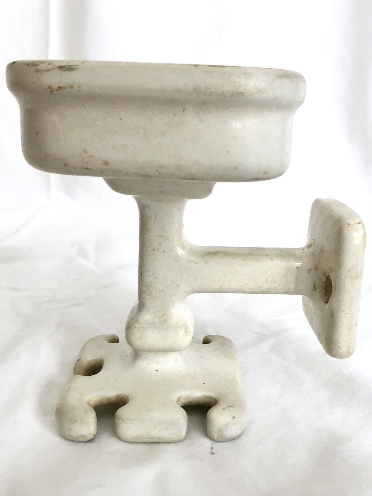 Antique Cast Iron Porcelain Enameled Bathroom Cup Tooth Brush Holder Wall Mount