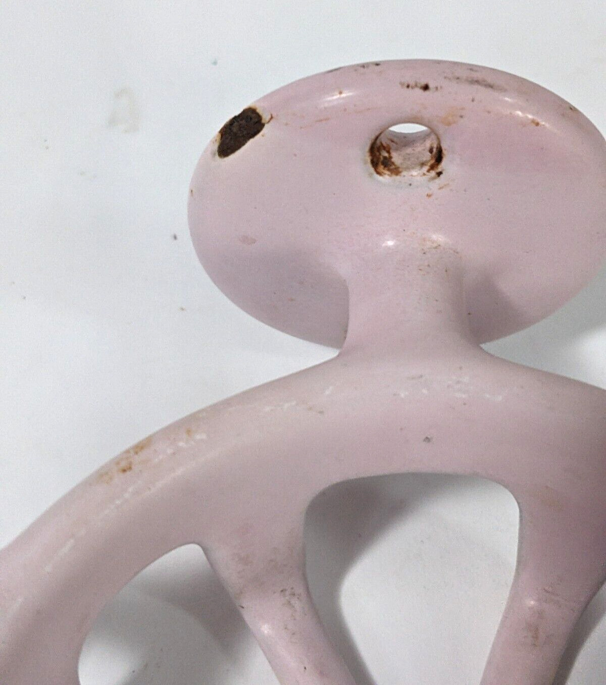 Antique Toothbrush Cup Porcelain Cast Iron Dish Wall Mount Pink Dusty Rose 1950'