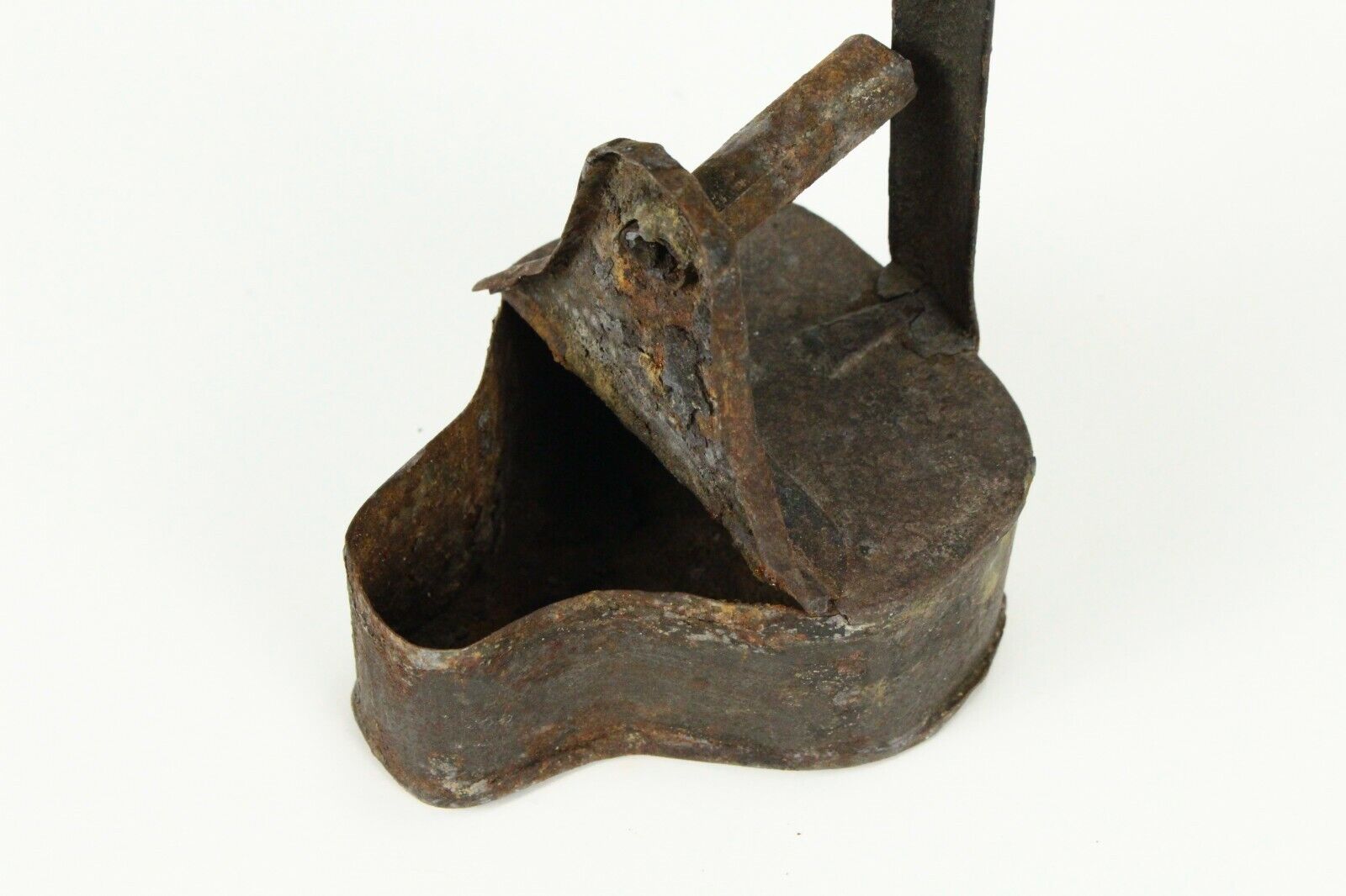 =Antique 1700's Betty Lamp Black Early American Whale Oil Lamp with Hinged Lid