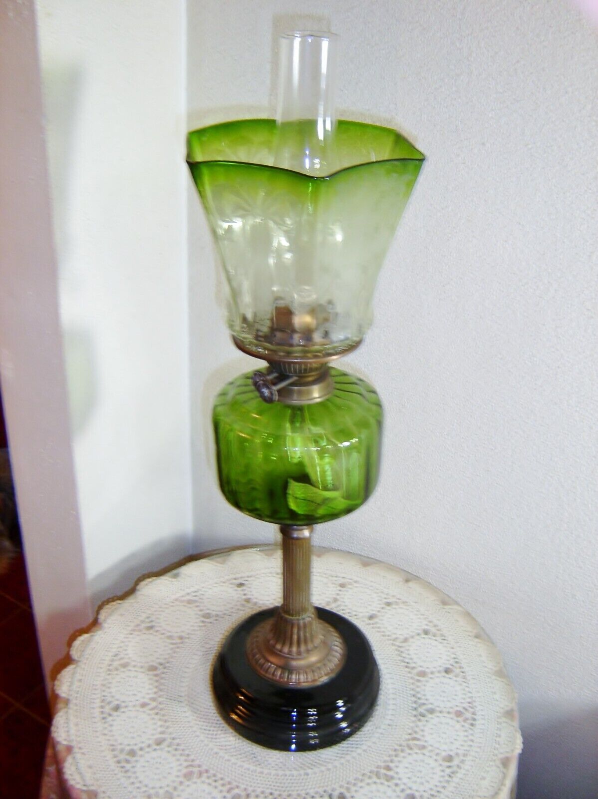 Antique Sheffield Pedestal Art Glass Oil Lamp ca. 1800's