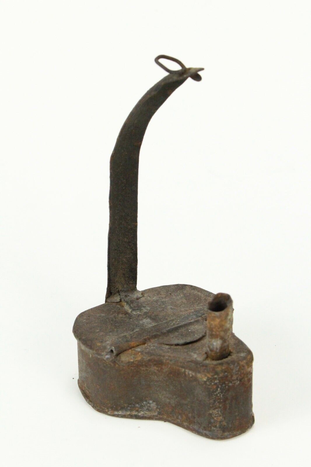 =Antique 1700's Betty Lamp Black Early American Whale Oil Lamp with Hinged Lid