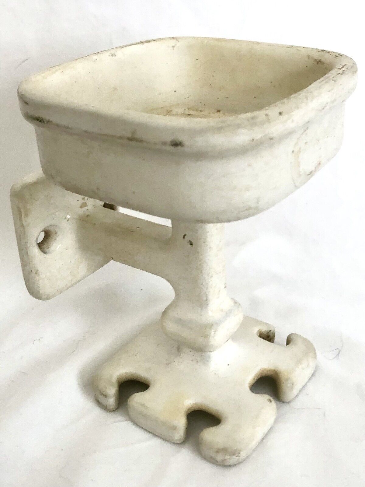 Antique Cast Iron Porcelain Enameled Bathroom Cup Tooth Brush Holder Wall Mount