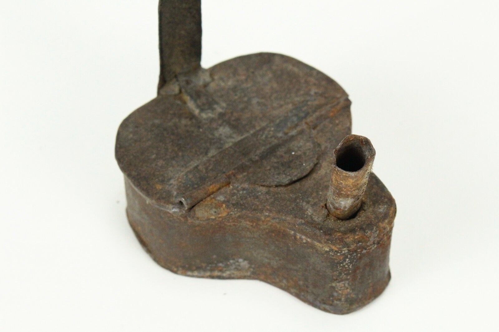 =Antique 1700's Betty Lamp Black Early American Whale Oil Lamp with Hinged Lid