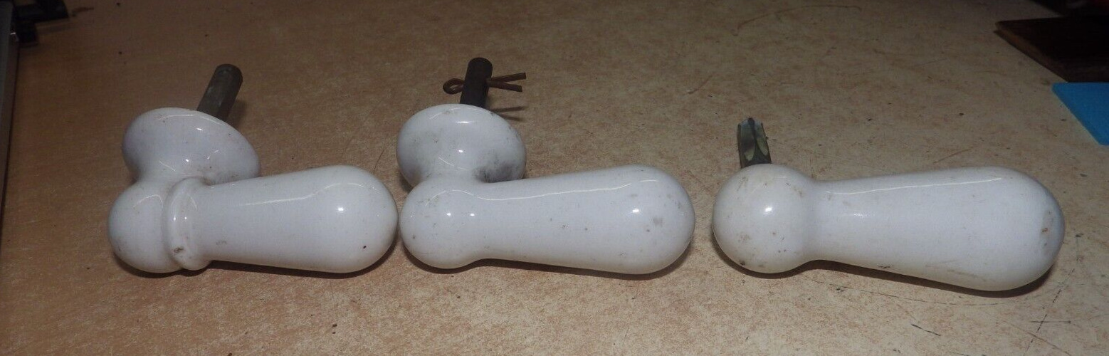 LOT OF 3 ANTIQUE ART DECO COMPLETE WHITE PORCELAIN WATER FAUCETS BATHROOM