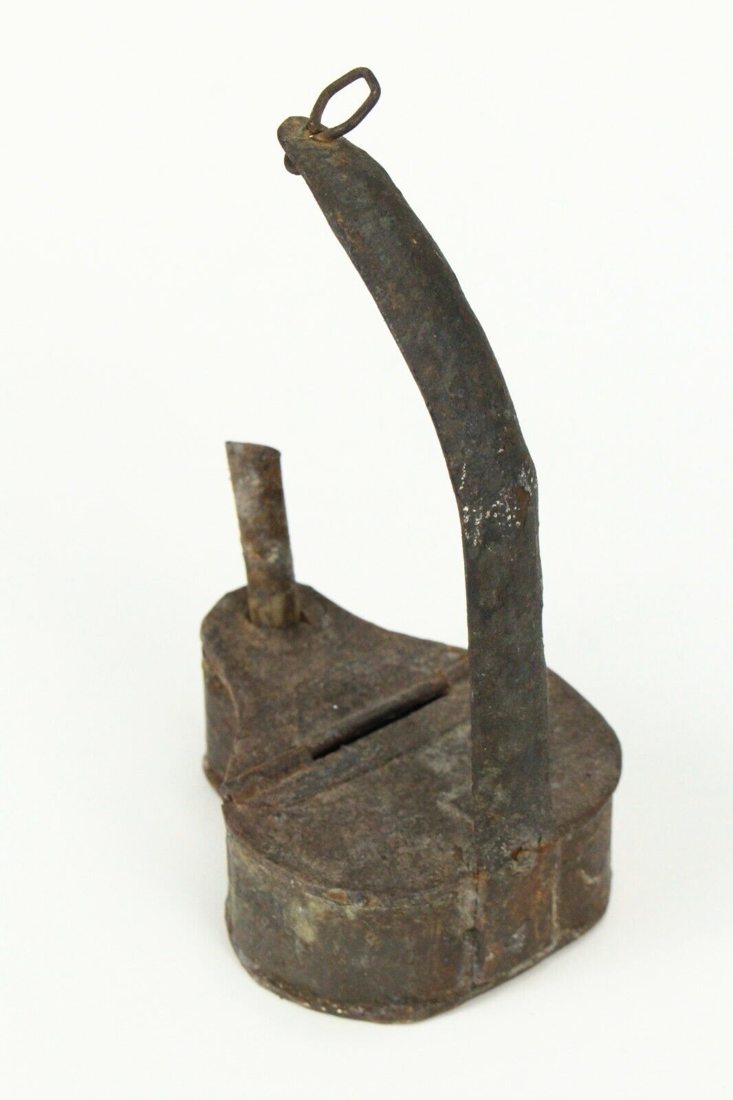 =Antique 1700's Betty Lamp Black Early American Whale Oil Lamp with Hinged Lid