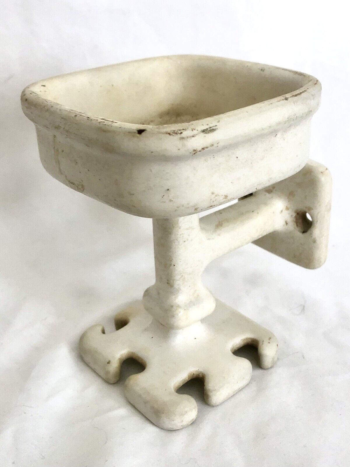 Antique Cast Iron Porcelain Enameled Bathroom Cup Tooth Brush Holder Wall Mount