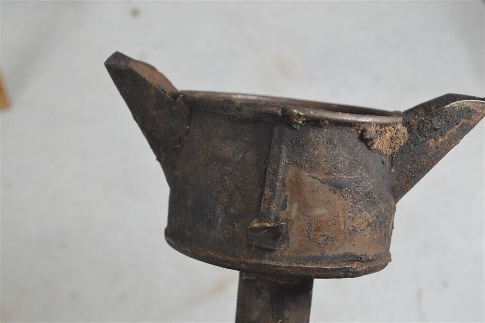 antique grease/whale oil lamp lantern tin two wick spouts 7 in. 18th c original 