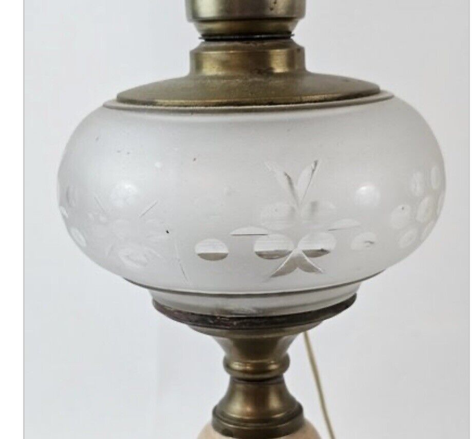 1800s Converted Lamp With Pictorial Ironstone Pedestal And Iron Base Antique