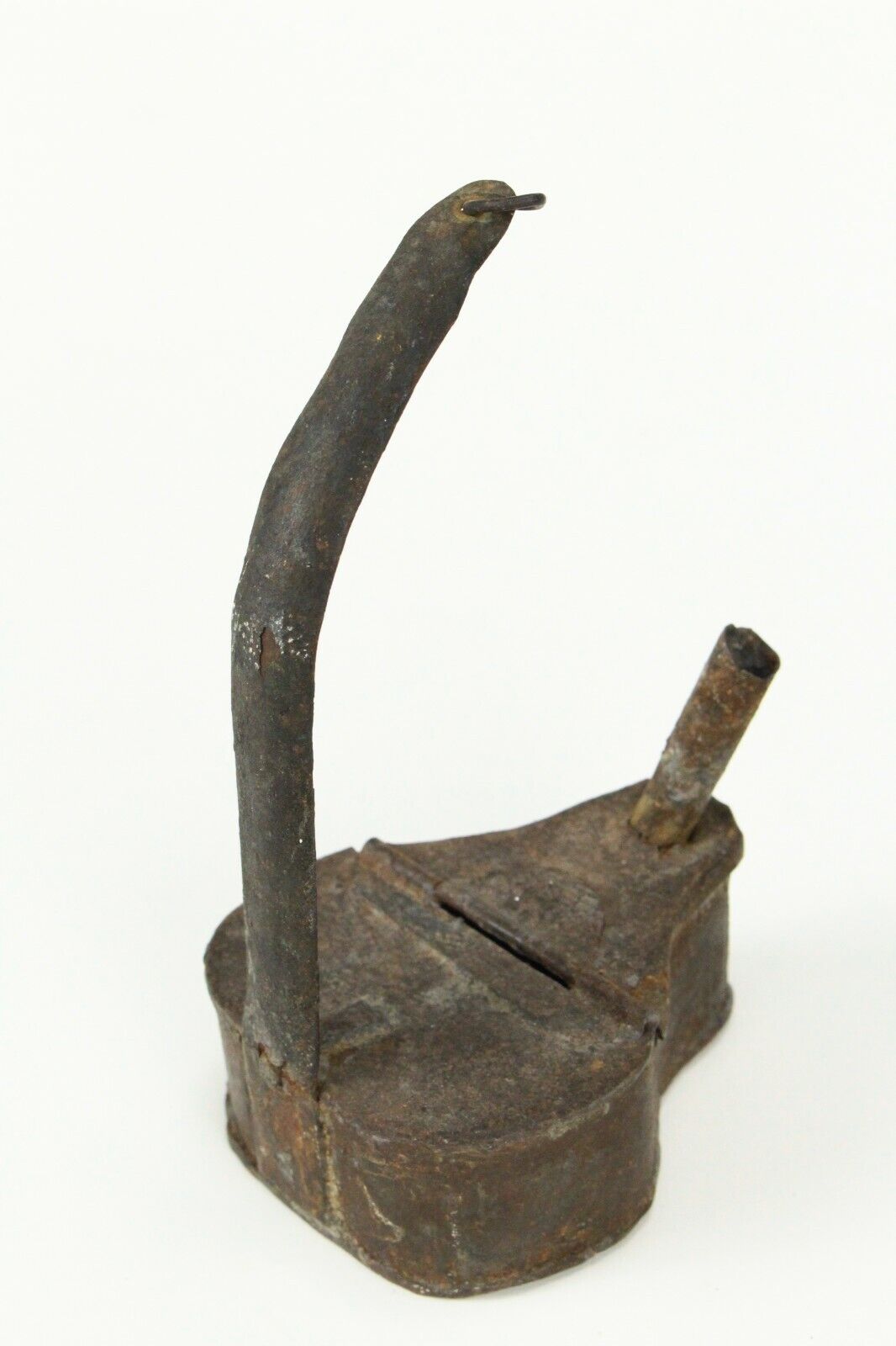 =Antique 1700's Betty Lamp Black Early American Whale Oil Lamp with Hinged Lid