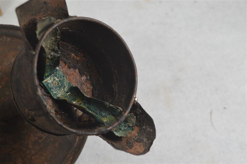 antique grease/whale oil lamp lantern tin two wick spouts 7 in. 18th c original 