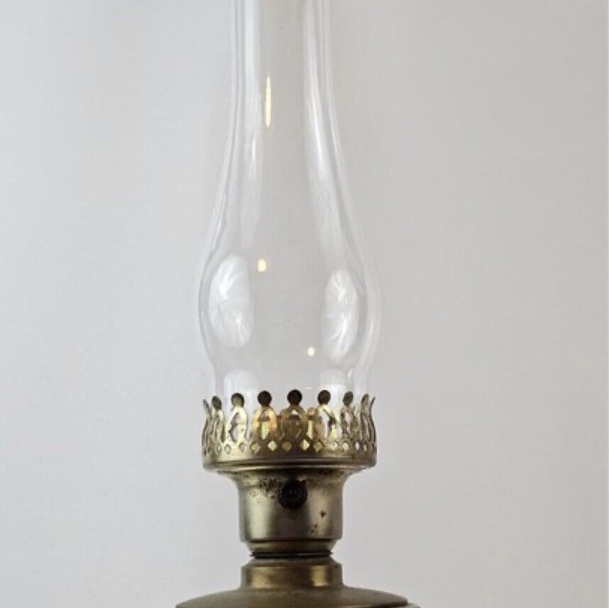 1800s Converted Lamp With Pictorial Ironstone Pedestal And Iron Base Antique
