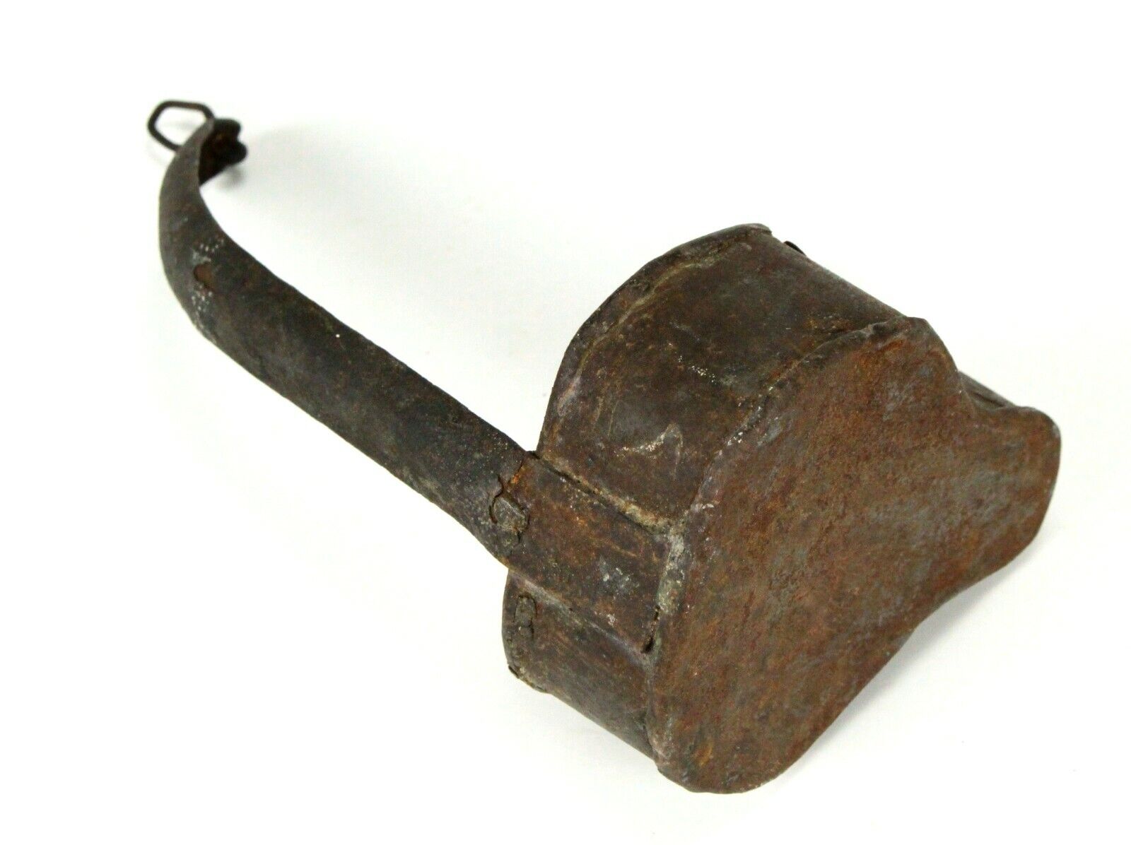 =Antique 1700's Betty Lamp Black Early American Whale Oil Lamp with Hinged Lid