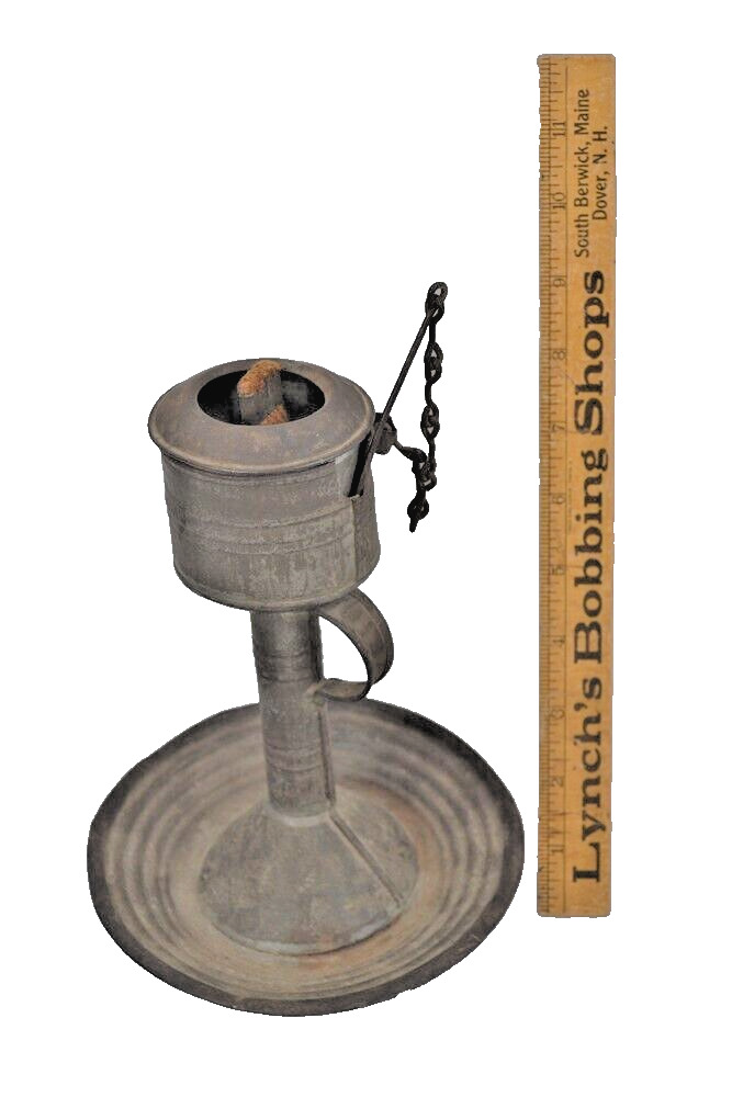 antique lamp lantern tin oil fluid finger loop early 1750-1850 original 18thc