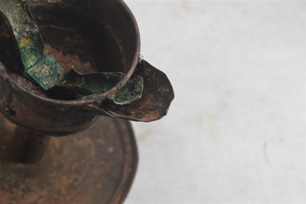 antique grease/whale oil lamp lantern tin two wick spouts 7 in. 18th c original 