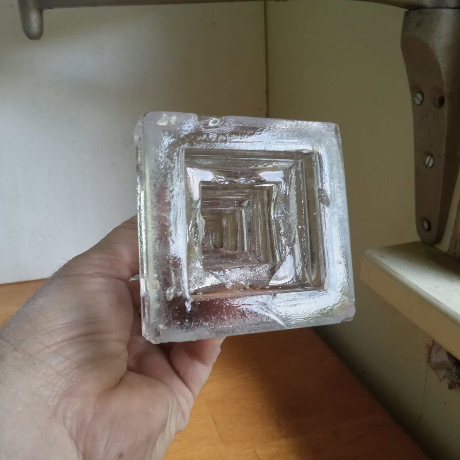 1840s FREE BLOWN WHALE OIL LAMP W 2 TUBE BURNER GLASS WAFER STEM STEP BASE