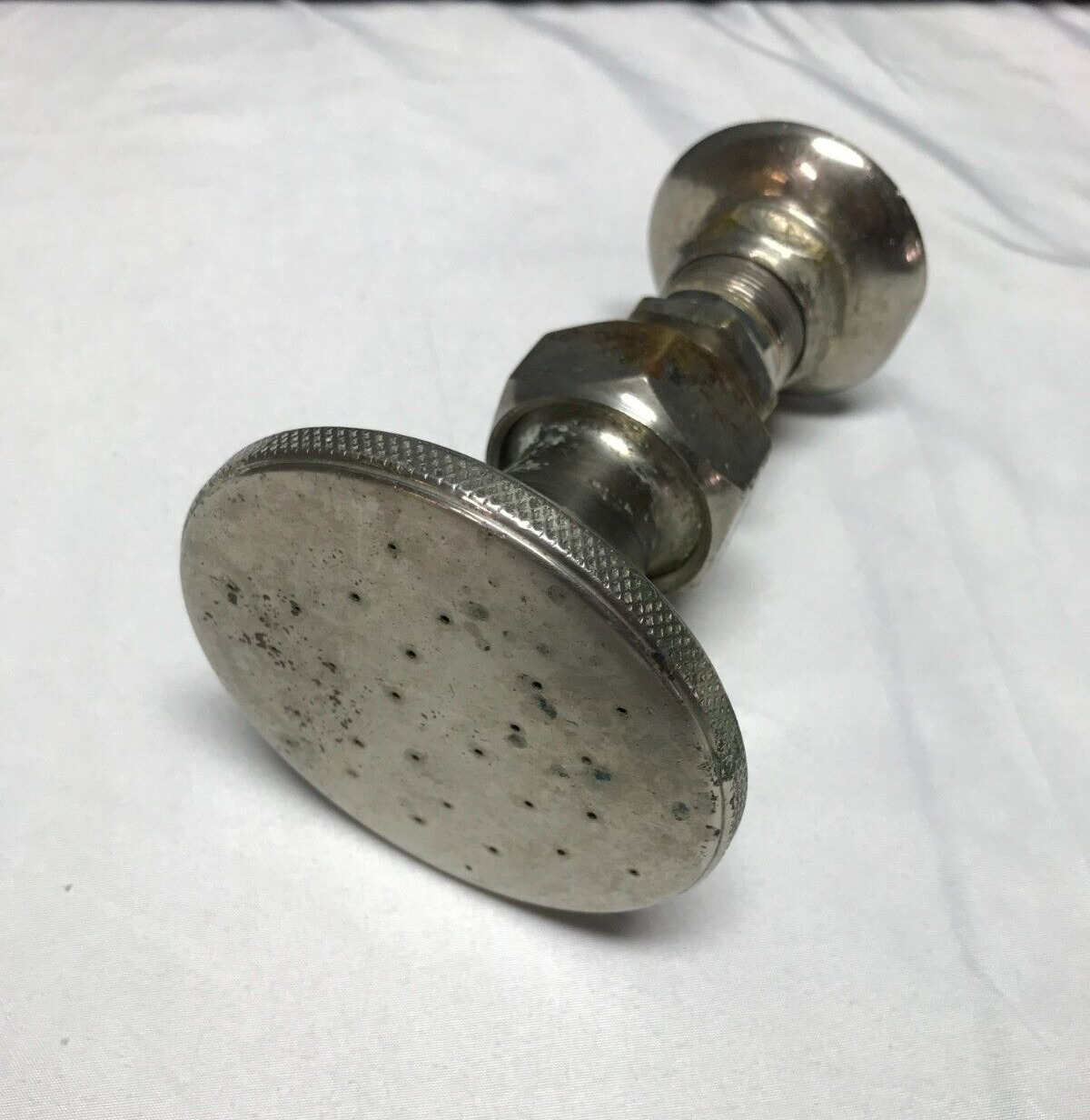 Antique 4" Round Nickel Brass Shower Head Old VTG Bathroom 162-24B