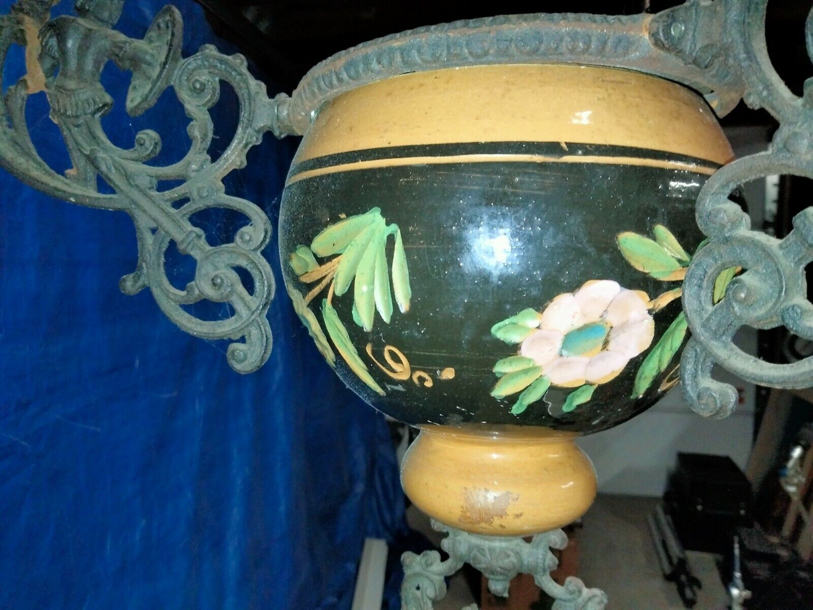 18th century cast iron Dutch hanging Oil Lamp retrofitted