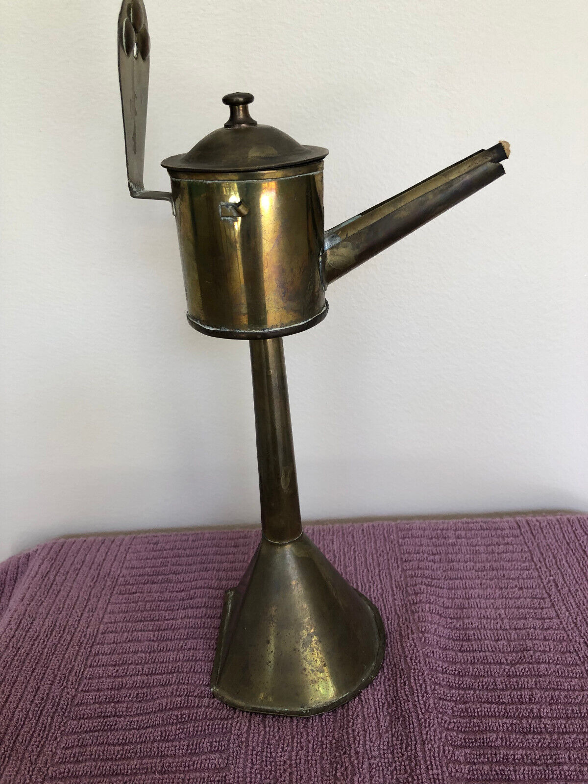 Antique Brass Whale Oil Lamp, Dutch, 1700's to 1800's