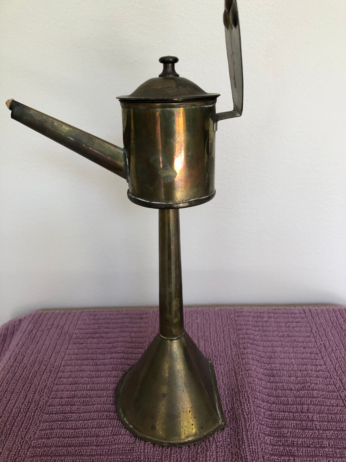 Antique Brass Whale Oil Lamp, Dutch, 1700's to 1800's